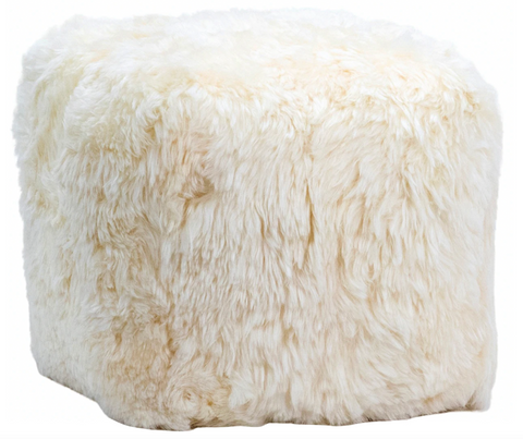 16x16 White Sheep Fur Pouf