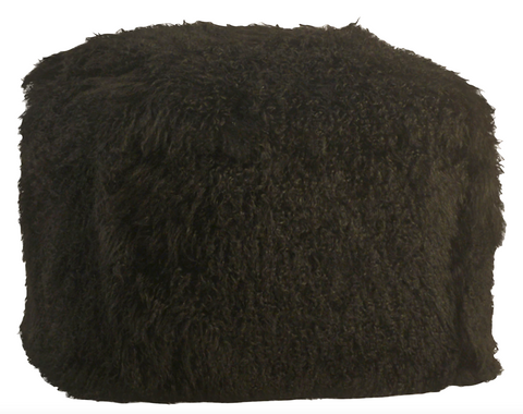18x18 Black Lamb Fur Pouf