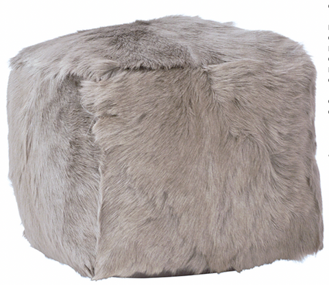 18x18 Grey Goat Fur Pouf