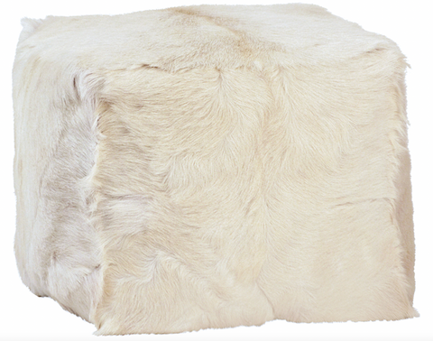 18x18 White Goat Fur Pouf
