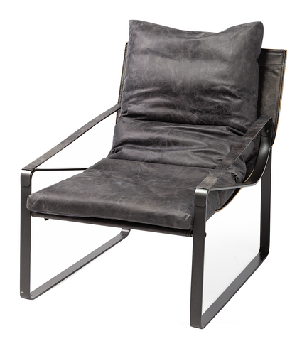35x27 Black Leather Sling Chair
