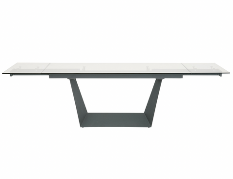 71-105.5" Glass Top Dining Table W/ Steel Base
