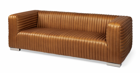 85.5" Cognac Channeled Leather Sofa