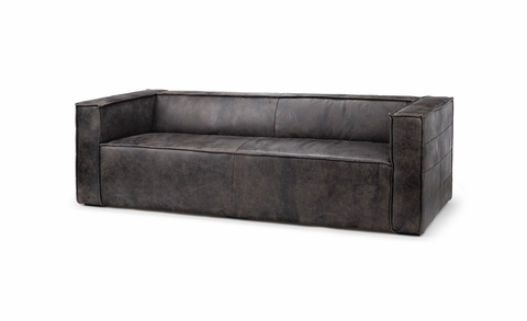 91" Black Leather Sofa