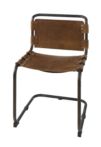 Brown Leather Strap Dining Chair