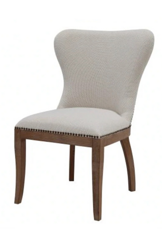 White Fabric Dining Chair W/ Nailhead
